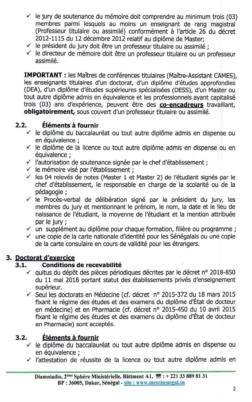 Communiqué portant sur les conditions de signature des diplômes de l’Enseignement supérieur privé
