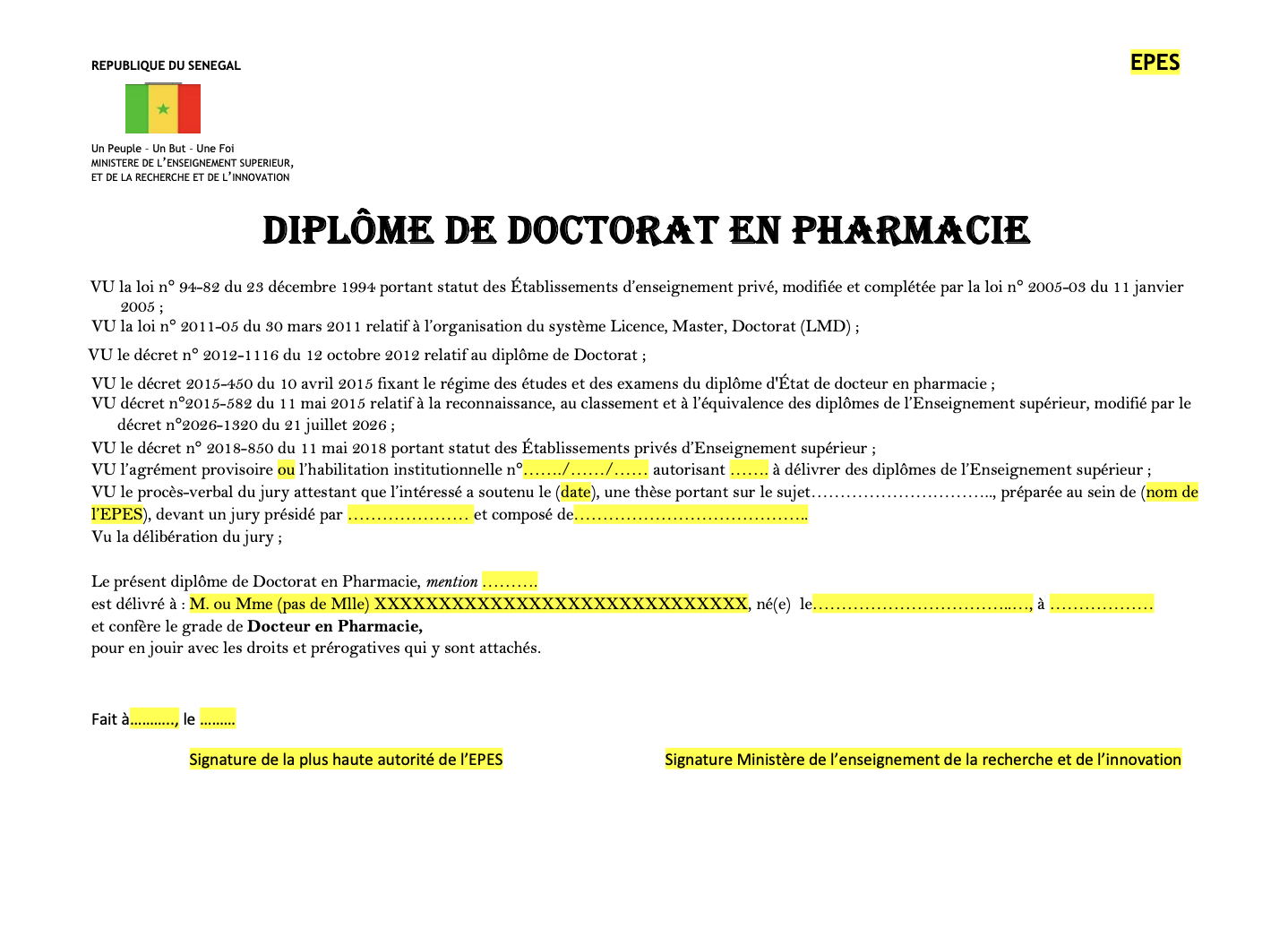 Communiqué portant sur les conditions de signature des diplômes de l’Enseignement supérieur privé