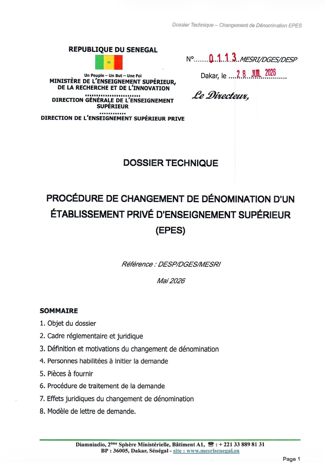 Procédure de changement de dénomination d’un établissement privé d’enseignement supérieur (EPES)