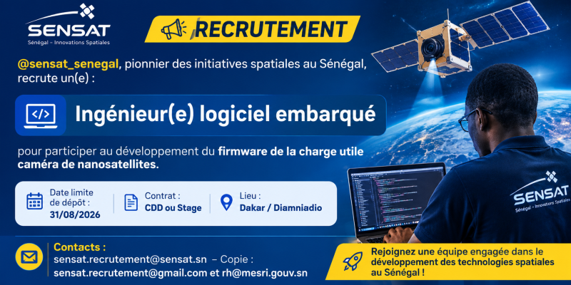 SENSAT recrute un(e) Ingénieur(e) logiciel embarqué pour ses nanosatellites