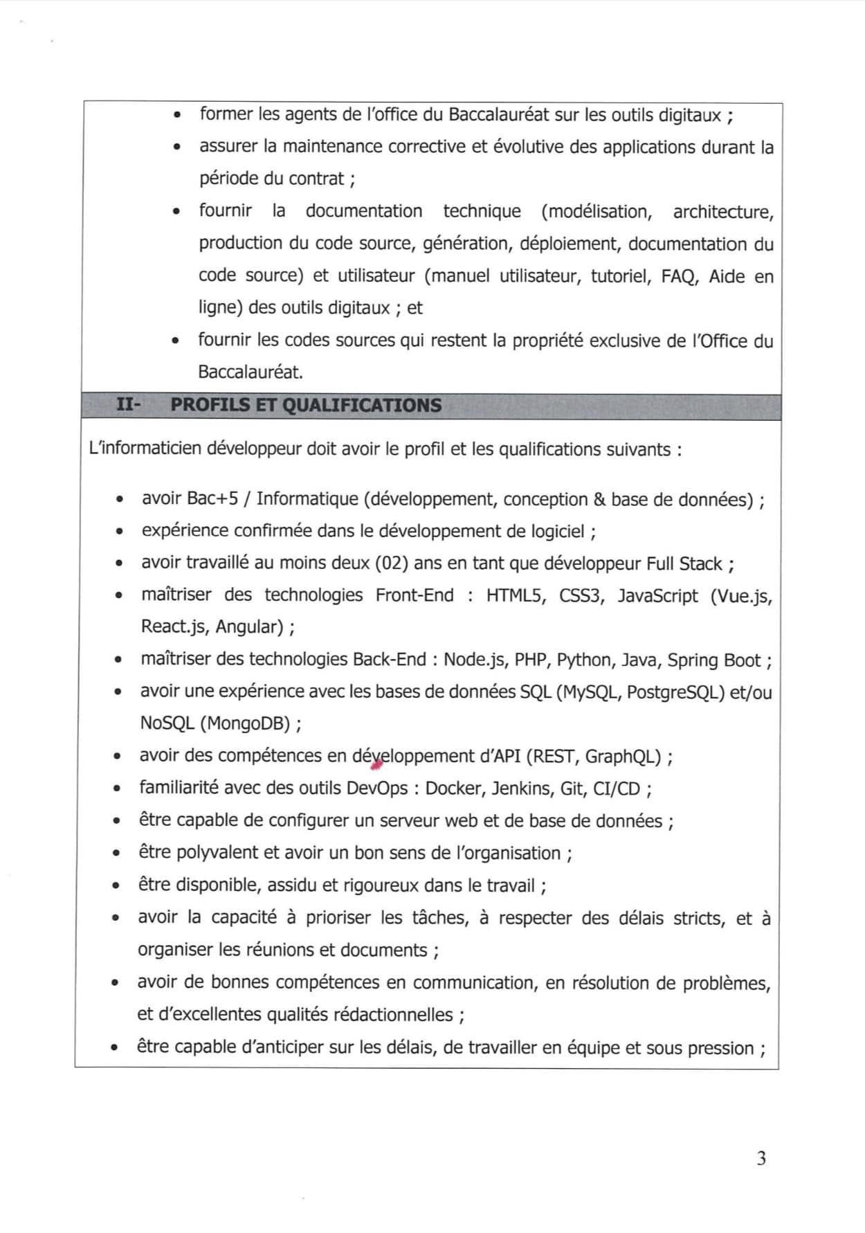 Office du BAC: Appel à candidatures pour le recrutement de deux (02) Informaticiens développeurs