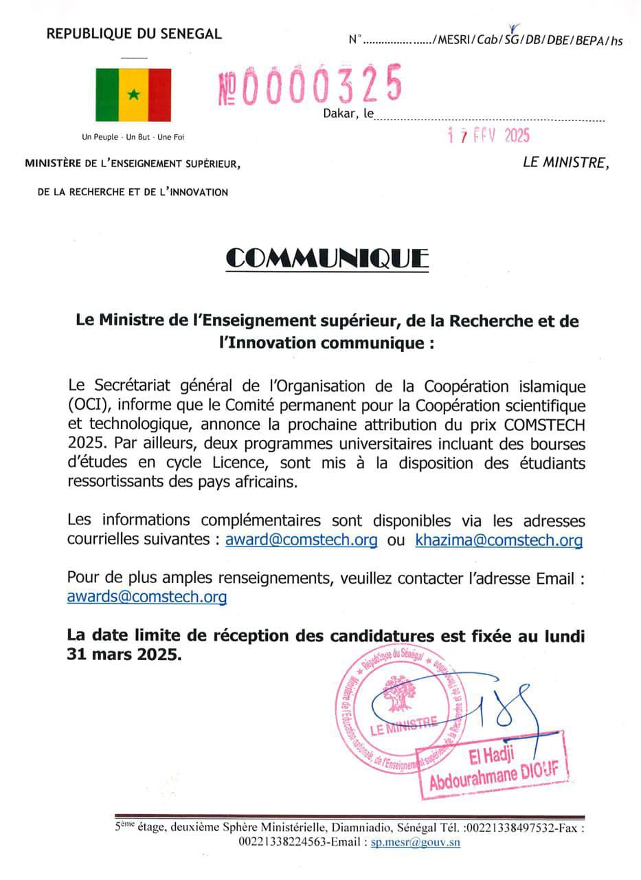 Prix COMSTECH 2025: 2 programmes universitaires incluant des bourses d’études en cycle licence