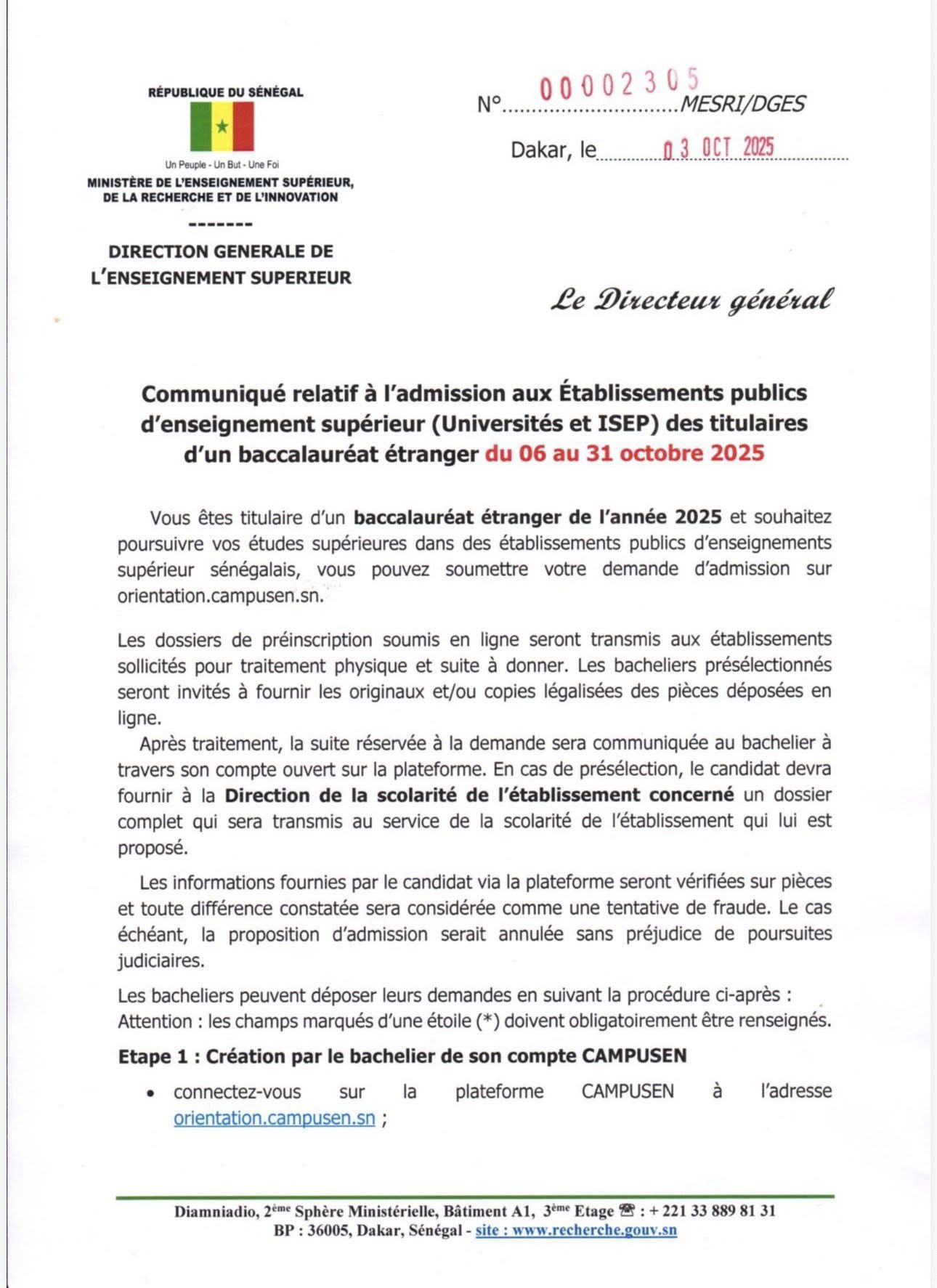 Ouverture de la plateforme CAMPUSEN pour les titulaires d’un baccalauréat étranger 2025