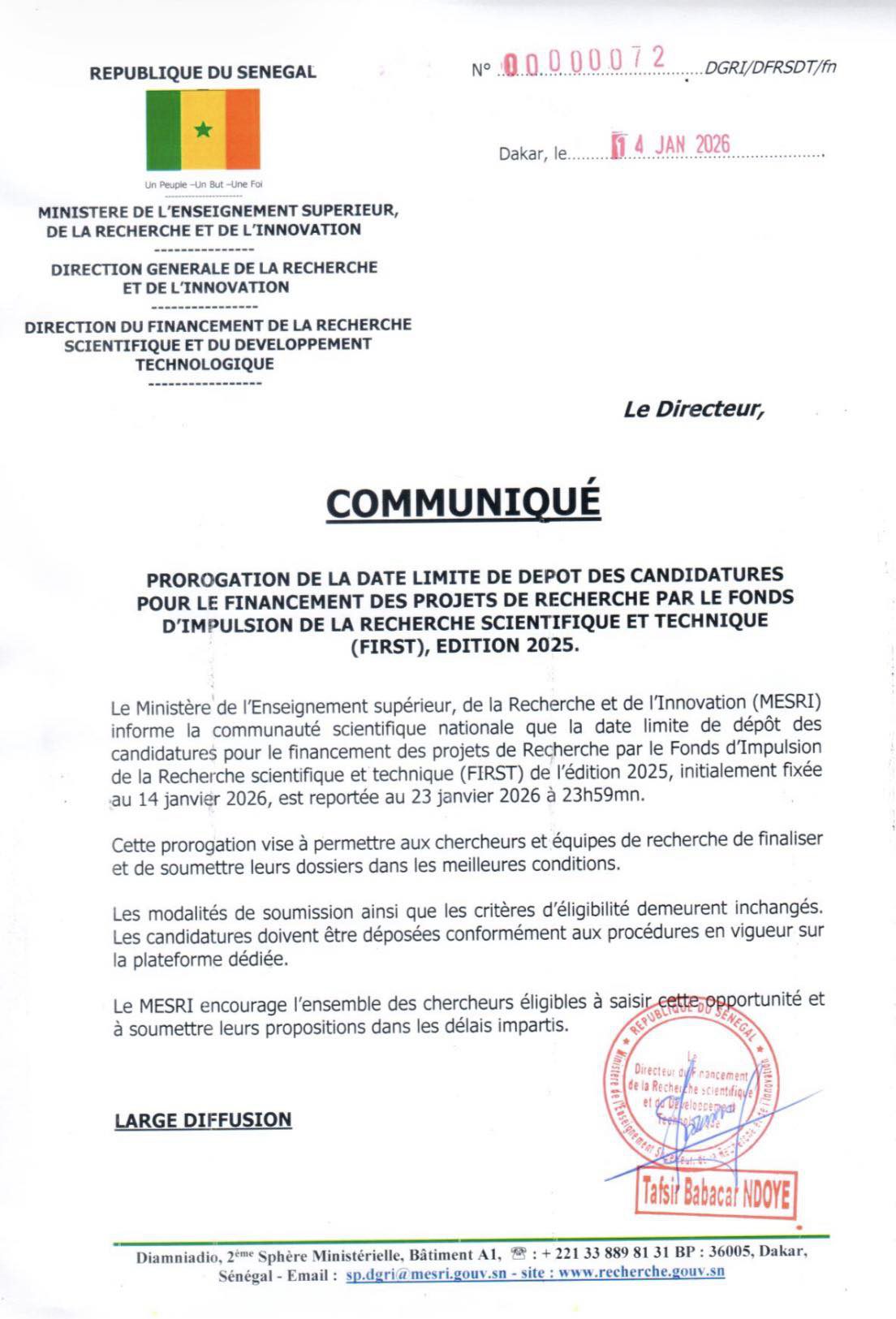 Prorogation de la date limite de dépôt des candidatures pour le (FIRST), édition 2025