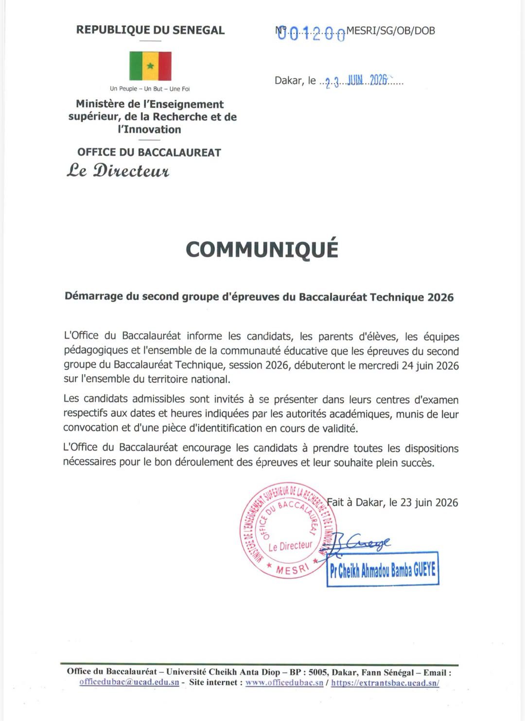 Démarrage du second groupe d’épreuves du Baccalauréat Technique 2026