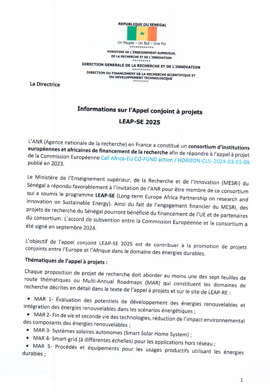 Appel conjoint à projets LEAP-SE 2025