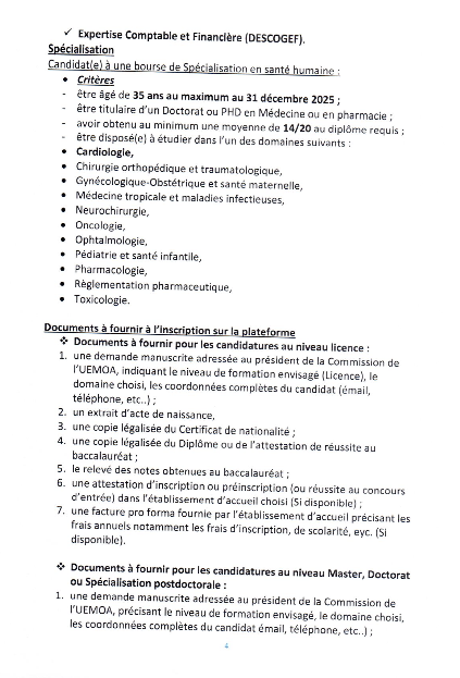 Appel à candidature Bourses d’Excellence UEMOA édition 2025/2028