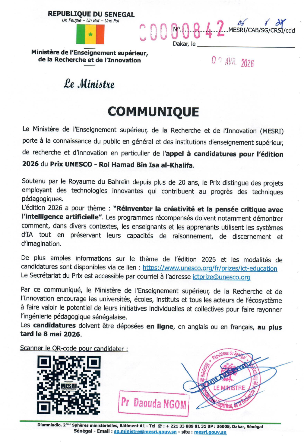 Appel à candidatures pour l’édition 2026 du Prix UNESCO – Roi Hamad Bin Isa al-Khalifa