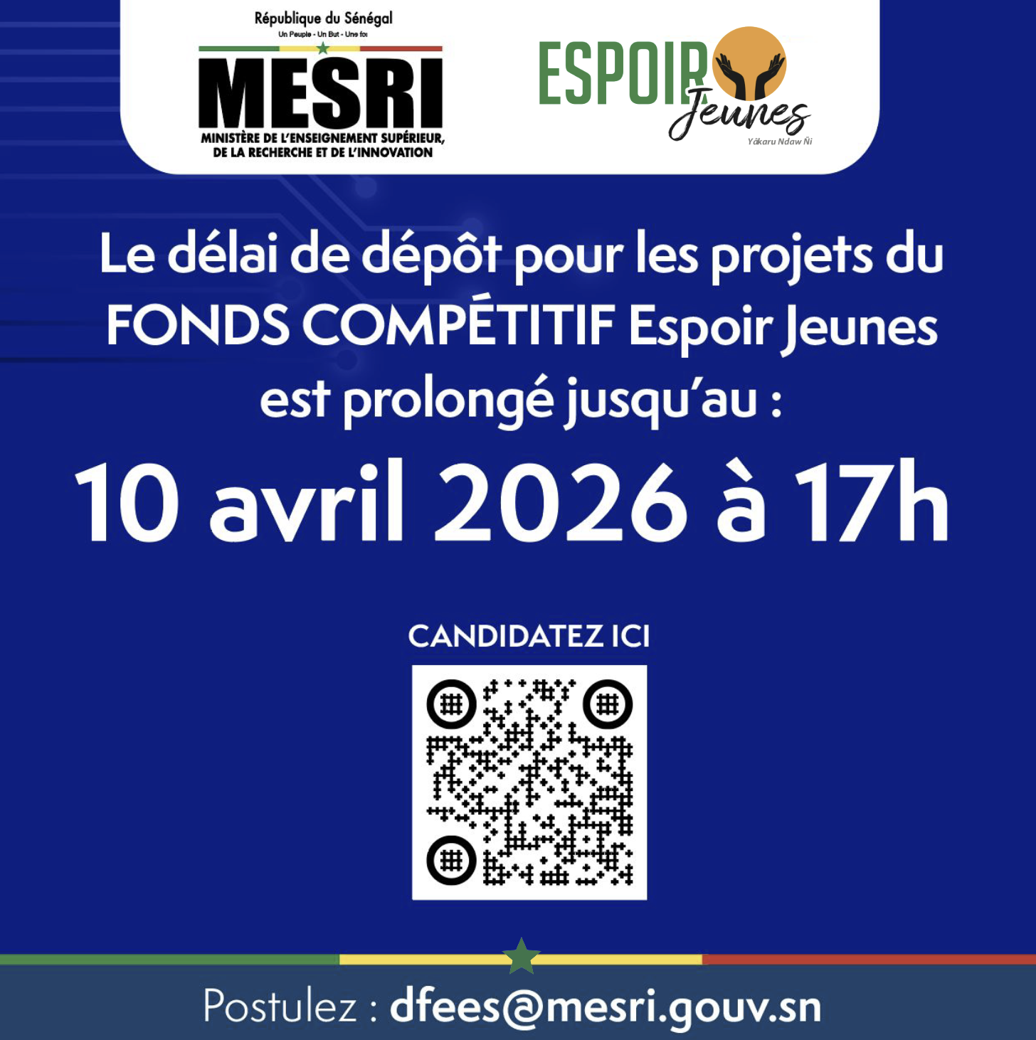 Prolongation du délai de dépôt des projets – Fonds Compétitif Espoir Jeunes
