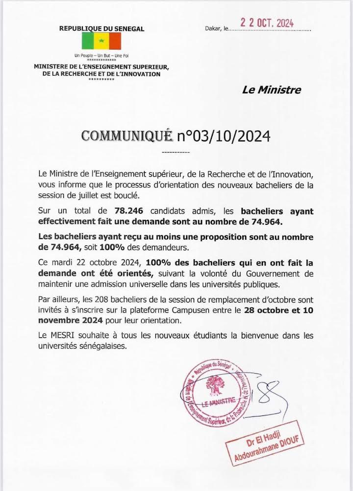 Communiqués du MESRI