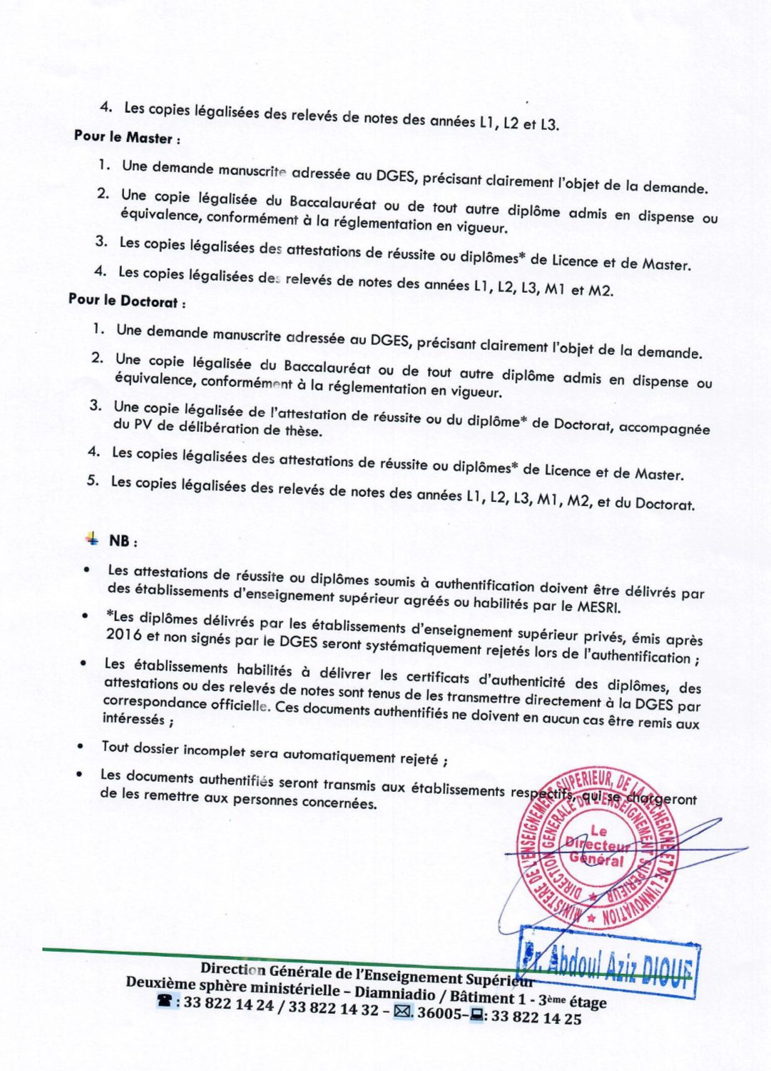 Procédure d’une demande d’authentification des documents académiques