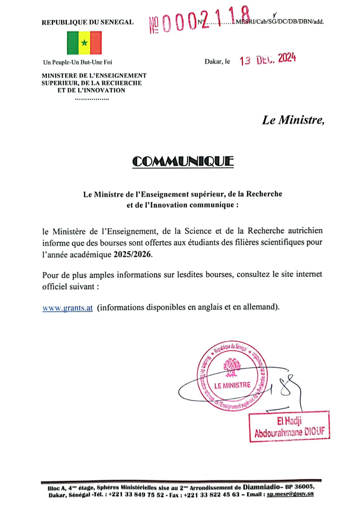 Bourses d’études en Autriche au titre de l’année universitaire 2025/2026