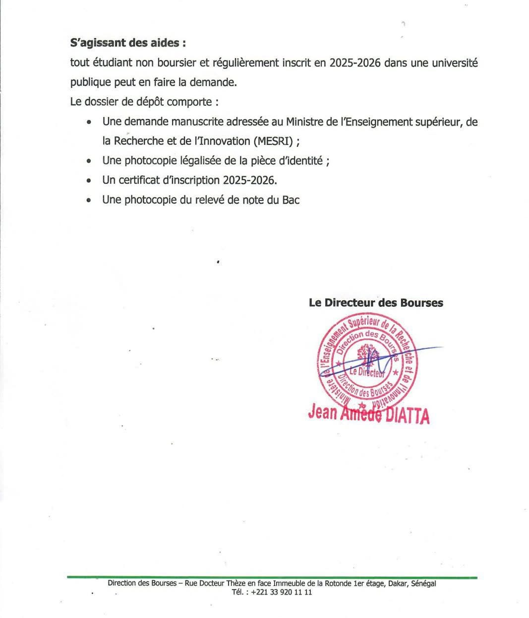 Dépôt de bourses sociales et aides pour l’année académique 2025-2026