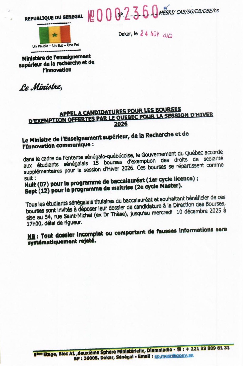 Bourses d’exemption offertes par la Quebec au titre de la session hiver 2026