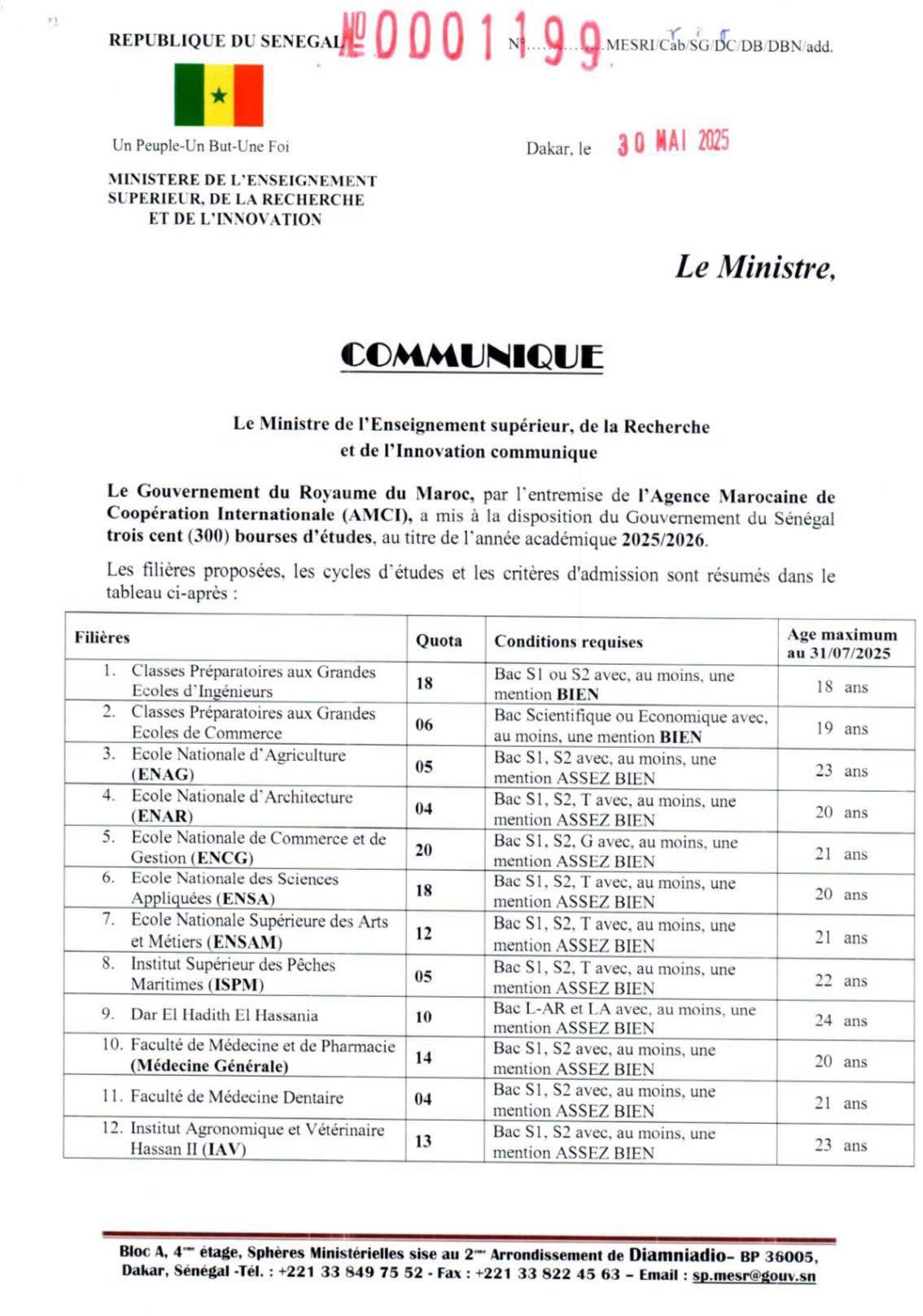 300 bourses d’études du Maroc, au titre de l’année académique 2025/2026
