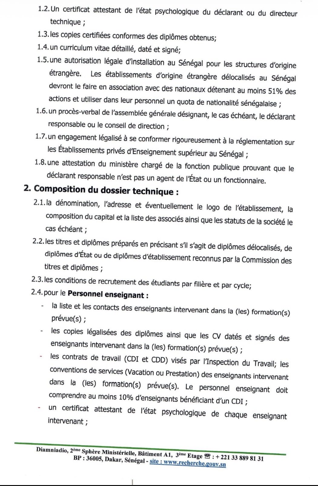 Communiqué portant sur la composition du dossier de demande d’ouverture d’un établissement privé d’enseignement supérieur (EPES)