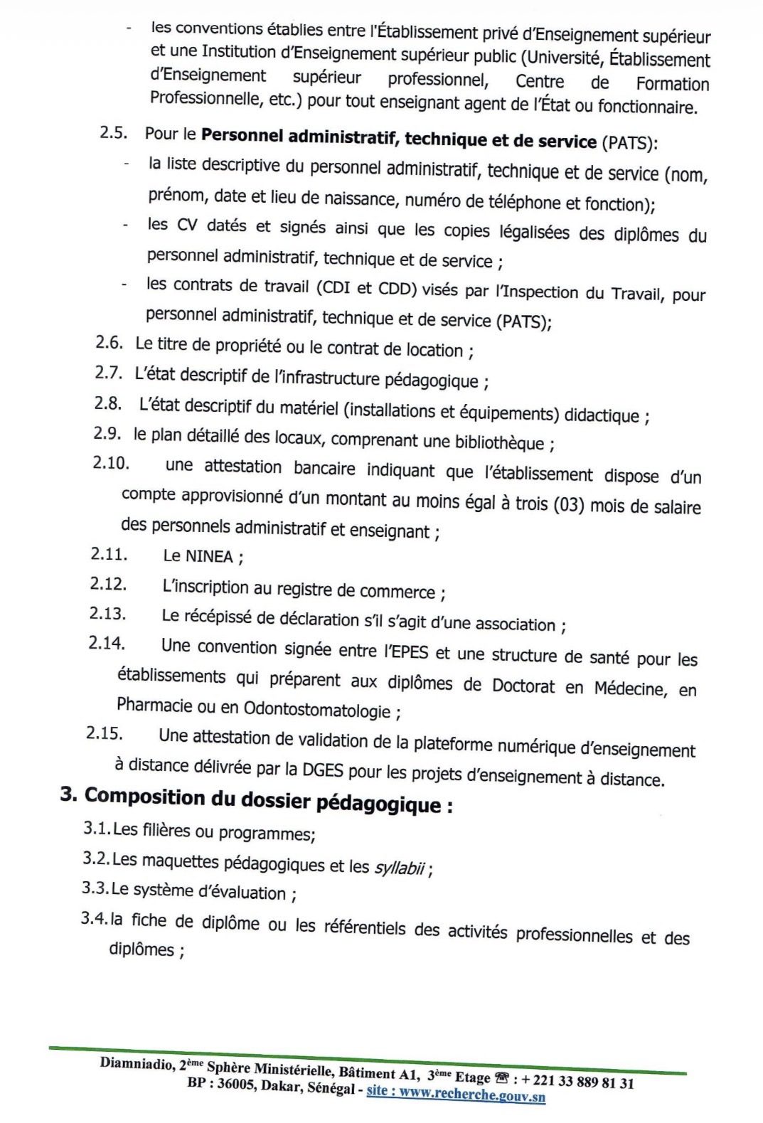 Communiqué portant sur la composition du dossier de demande d’ouverture d’un établissement privé d’enseignement supérieur (EPES)
