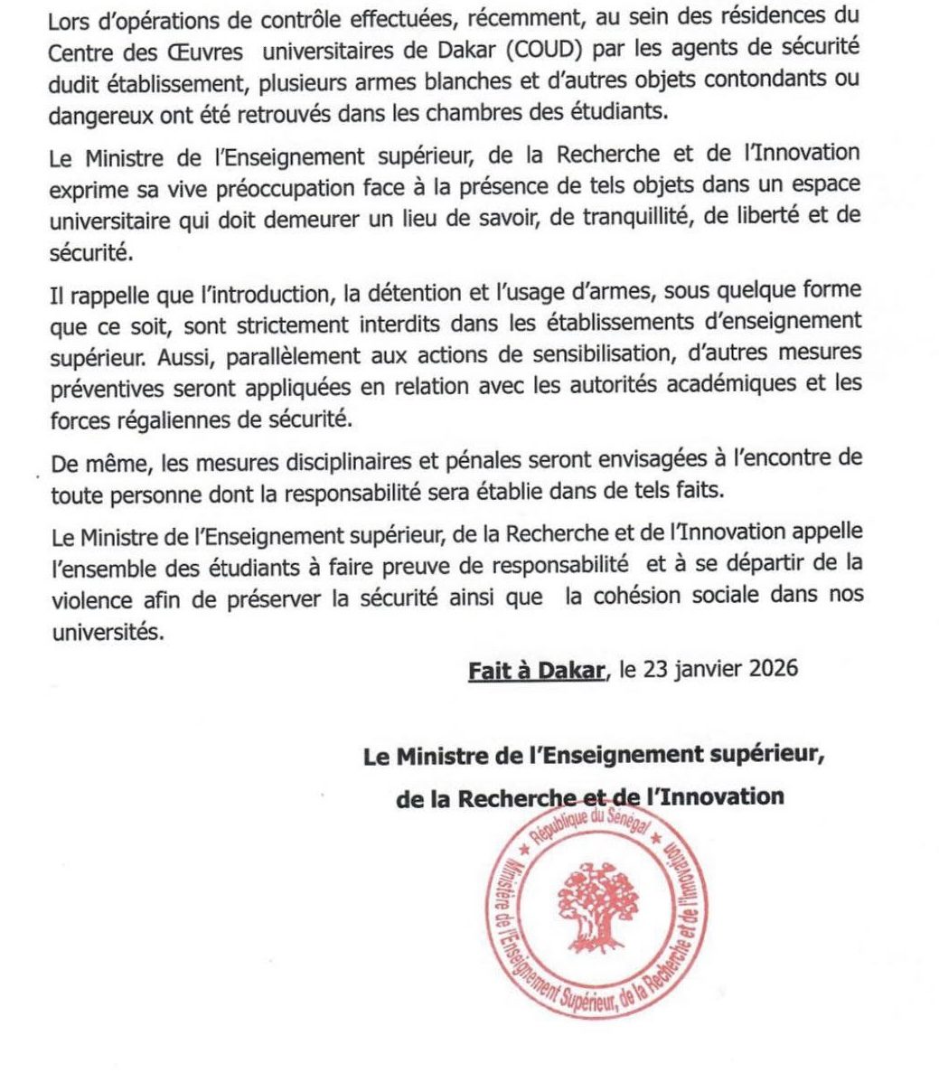 Communiqué : Contrôle au sein des résidences du COUD