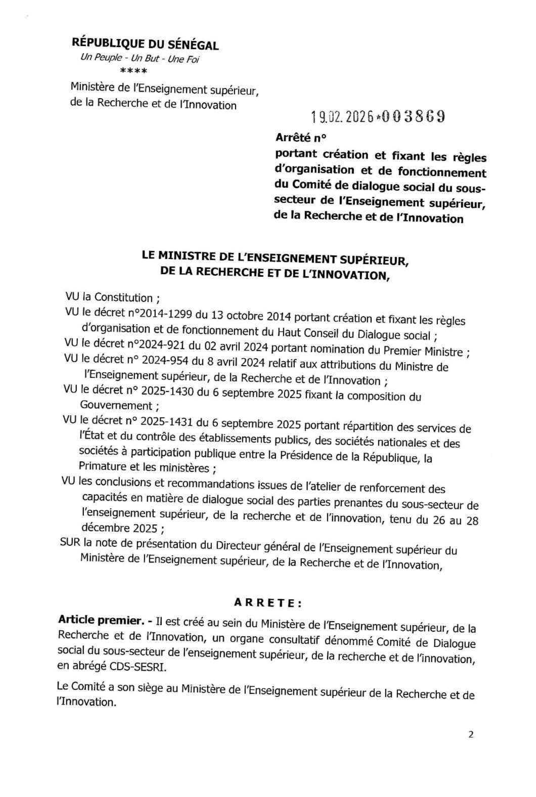 Prévention des conflits universitaires, le MESRI met en place le cadre de dialogue social