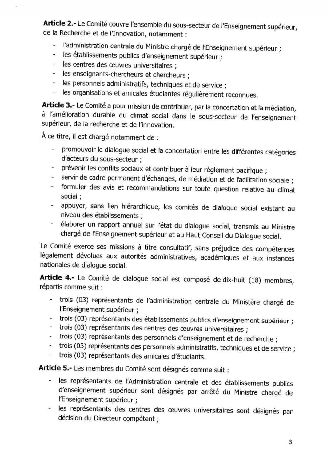 Prévention des conflits universitaires, le MESRI met en place le cadre de dialogue social