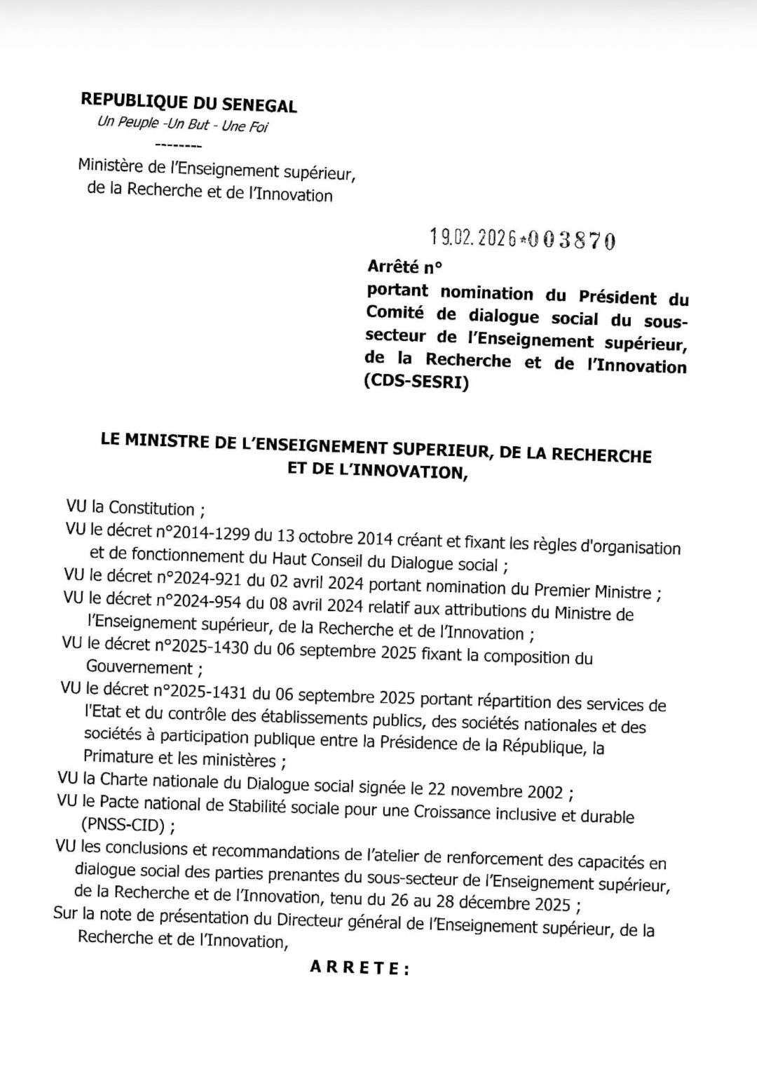Prévention des conflits universitaires, le MESRI met en place le cadre de dialogue social