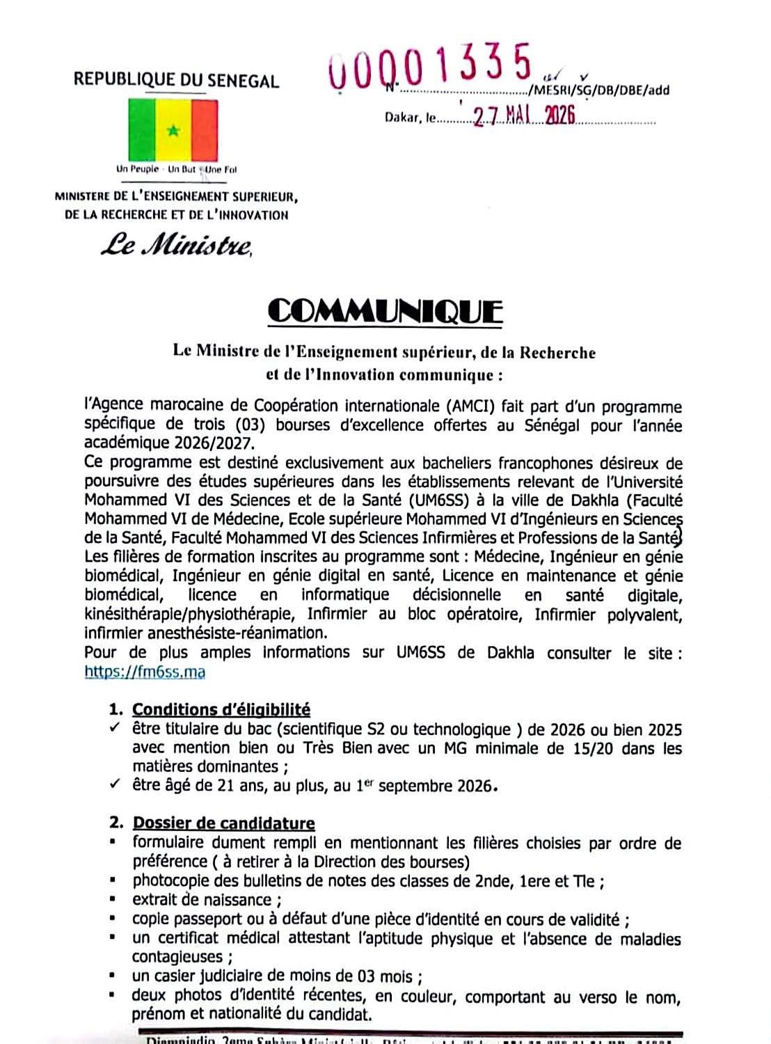 Programme de bourses d’excellence de l’AMCI : trois opportunités offertes aux étudiants sénégalais pour l’année académique 2026-2027