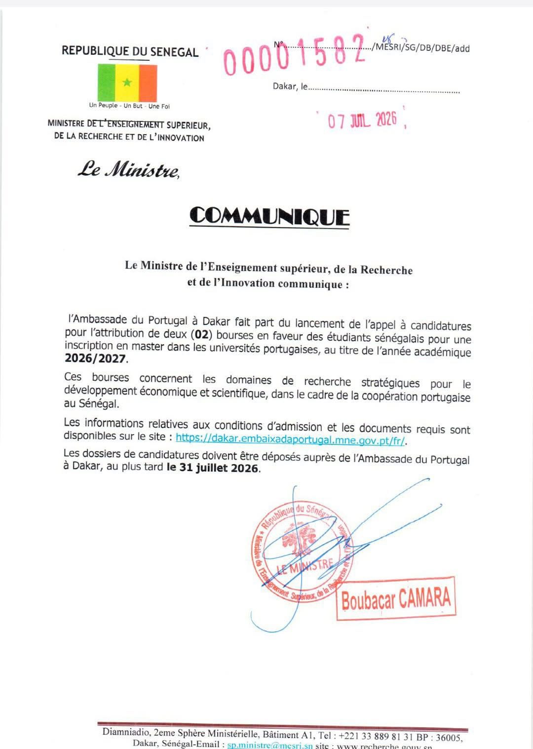 Deux bourses de master au Portugal ouvertes aux étudiants sénégalais pour 2026/2027