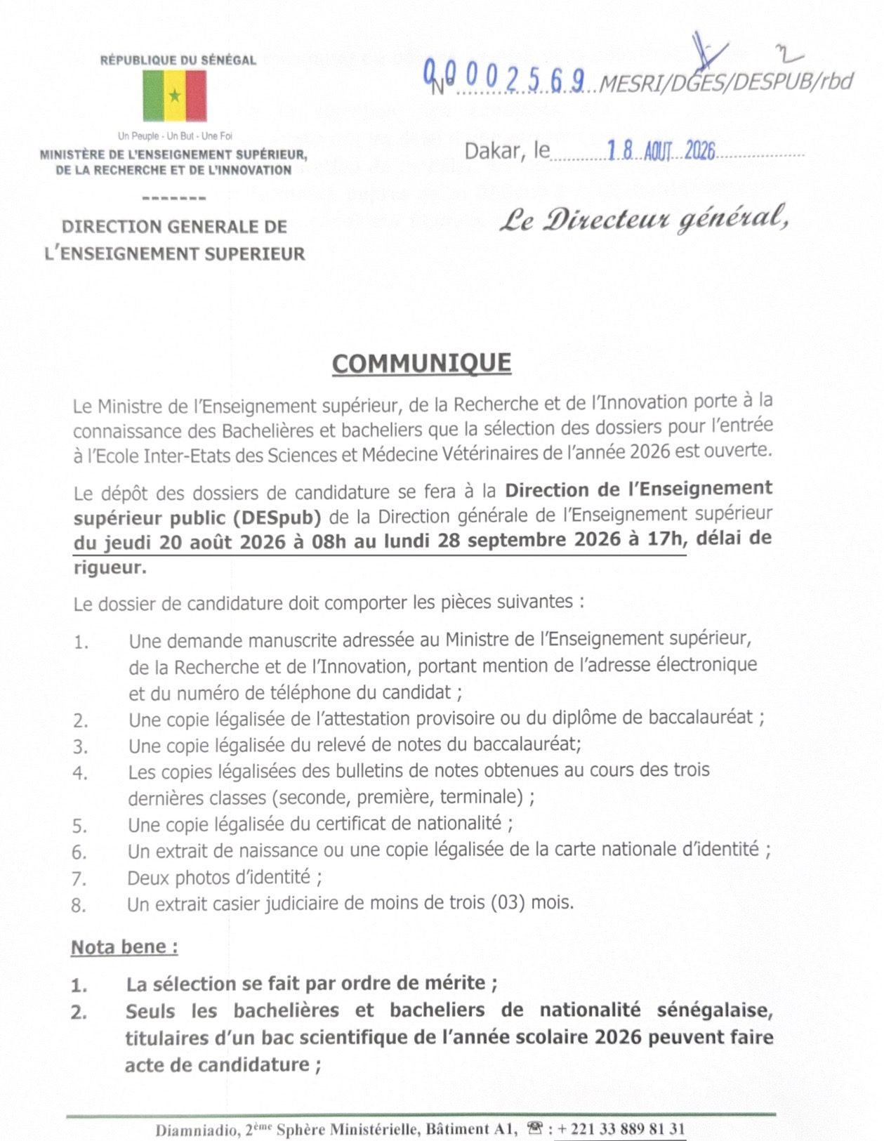 Ouverture de la sélection des dossiers pour l’entrée à l’EISMV – Session 2026